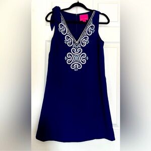 Lilly Pulitzer Penelope Shift Dress True Navy Blue with Gold and White Size 2